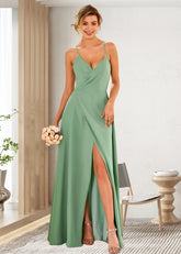 Susie | A Line High Slit Sage Green Chiffon Long Bridesmaid Dress - Price #price_variant_lowest# - Sage - PromDressClub